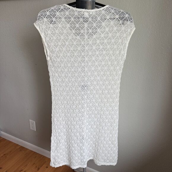 Garnet Hill White Knitted Lace Swim Coverup Dress Cotton Rayon Blend Size Small - Picture 2 of 4